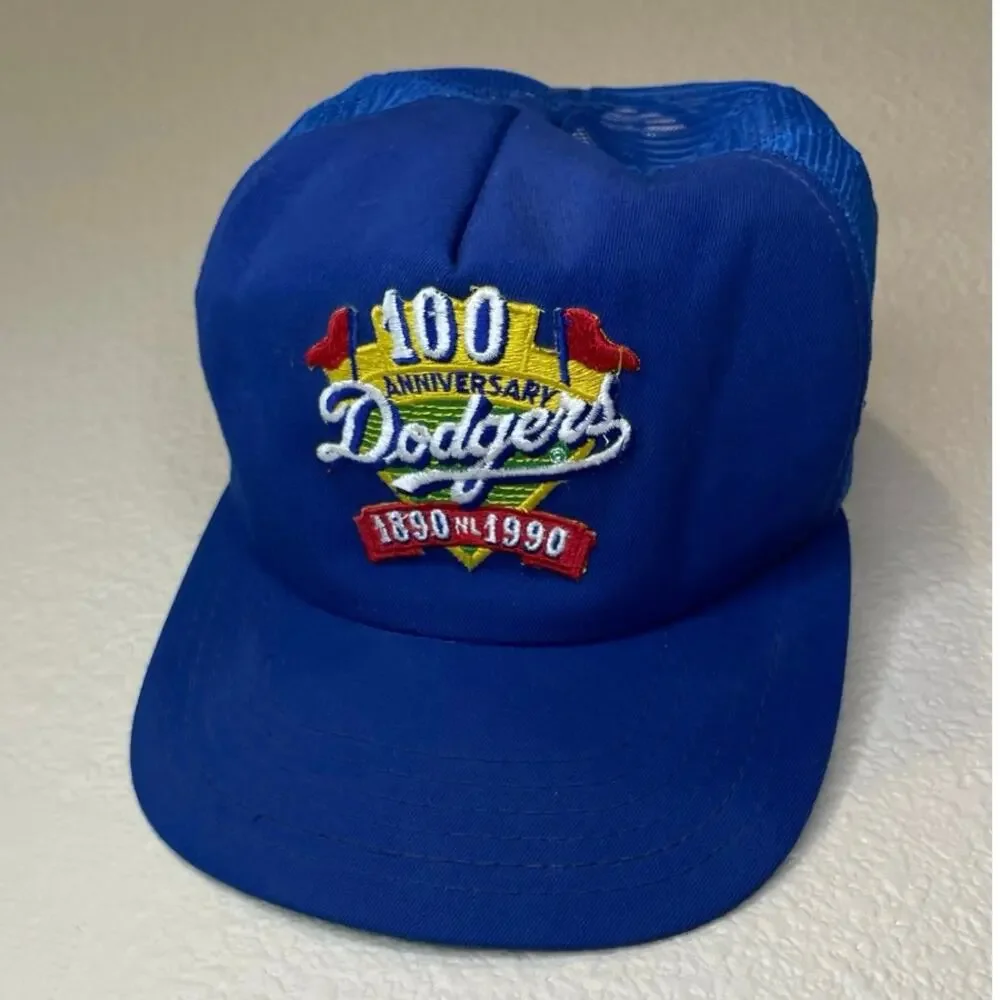 VTG New Era 100 Anniversary Dodger’s Blue Snap Back Trucker Baseball Hat Med-Lg - Picture 1 of 12